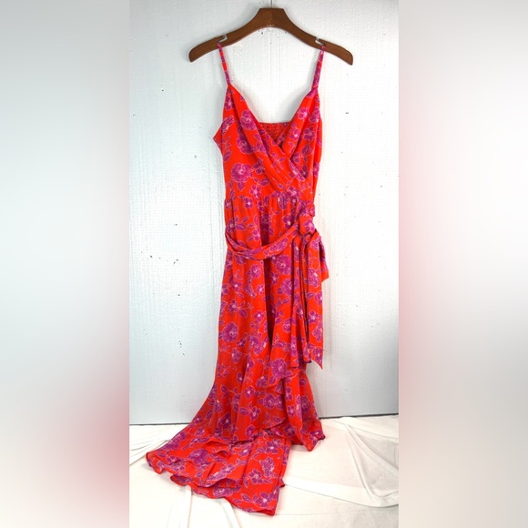 Eliza J Dresses & Skirts - Eliza J 12 Summer HOT Ruffle Midi Orange Red and Purple Aloha Floral Midi Dress